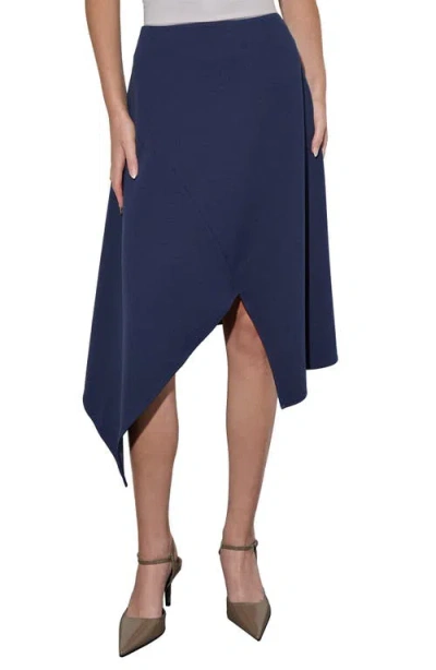 Ming Wang Deco Crepe Asymmetric Skirt In Regatta