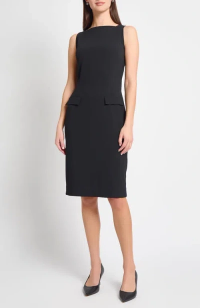 Ming Wang Deco Crepe Bateau Neck Sheath Dress In Black