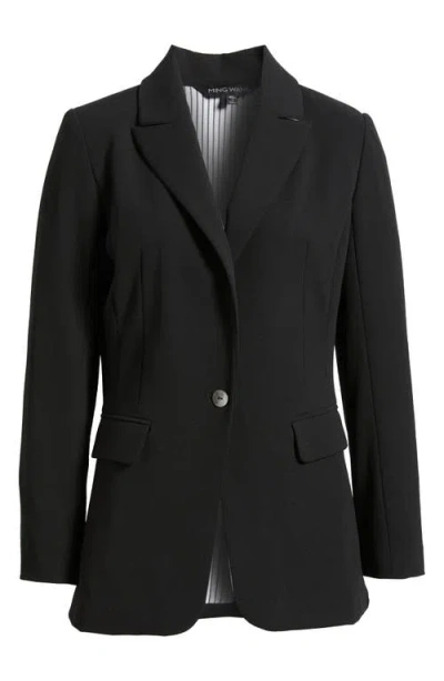 Ming Wang Deco Crepe One-button Blazer In Black