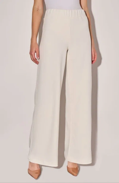 Ming Wang Deco Crepe Wide Leg Pants In White