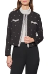Ming Wang Deco Embellished Stretch Crepe Jacket In Black