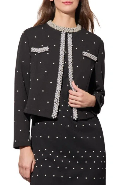 Ming Wang Deco Embellished Stretch Crepe Jacket In Black/white