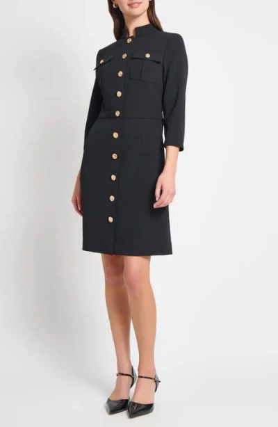 Ming Wang Deco Long Sleeve Crepe Sheath Dress In Black