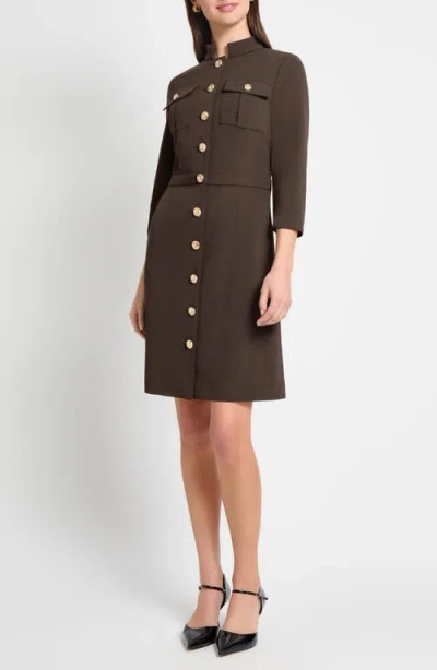 Ming Wang Deco Long Sleeve Crepe Sheath Dress In Brown