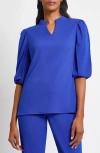 Ming Wang Deco Puff Sleeve Stretch Crepe Top