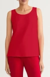 Ming Wang Deco Scoop Neck Stretch Crepe Tank In Red