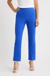 Ming Wang Deco Straight Leg Stretch Crepe Pants In Blue