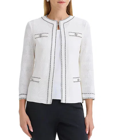 Ming Wang Diamond Faux Link Trim Knit Jacket In White