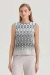 Ming Wang Plus Diamond Jacquard Knit Tank In Multi