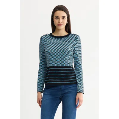 Ming Wang Diamond Pattern Soft Ribbed Knit Top In Tranquil Blue