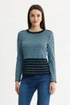 Ming Wang Diamond Pattern Soft Ribbed Knit Top In Blue