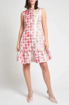 Ming Wang Dot A-line Dress In Rosy Blush/multi