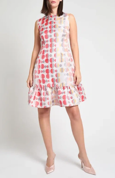 Ming Wang Dot A-line Dress In Rosy Blush/multi