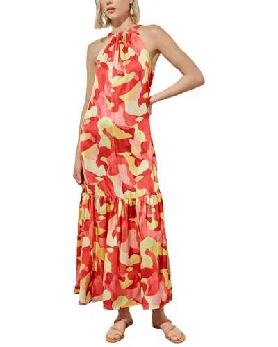 Ming Wang Drop-waist Crepe De Chine Maxi Dress In 654-flamenco/pale Marigold/lim