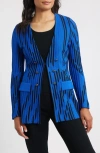 Ming Wang Dual Tone Rib Knit Jacket In Blue