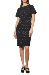 Ming Wang Embellished Crepe Sheath Dress In Black/white