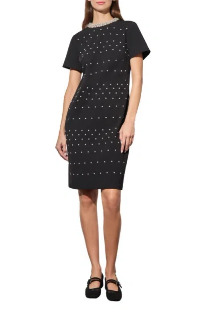 Ming Wang Embellished Crepe Sheath Dress In Black/white