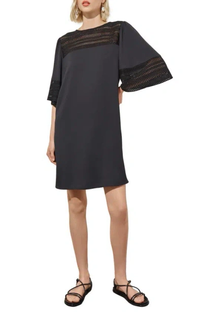 Ming Wang Embroidered Detail Bell Sleeve Dress In Black