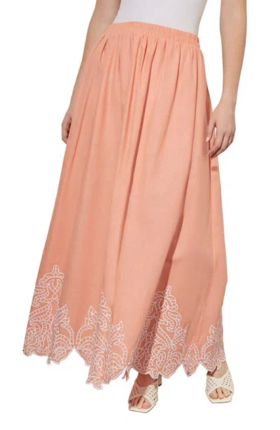 Shop Ming Wang Embroidered Maxi Skirt In Coral Sand/ White
