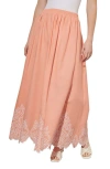 Ming Wang Embroidered Maxi Skirt In Coral Sand/white