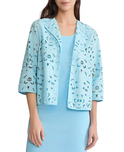 Ming Wang Heritage Embroidered Stitch Woven Topper In Blue