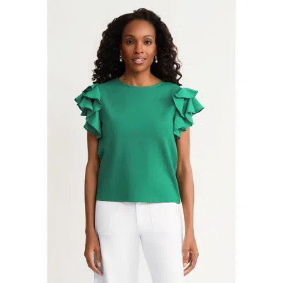 Ming Wang Family Savvy Flutter Sleeve Mixed-media Top In Green