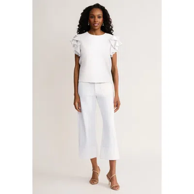Ming Wang Family Savvy Flutter Sleeve Mixed-media Top In White