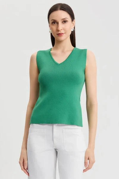 Ming Wang Family Savvy V-neck Soft Knit Tank In Green