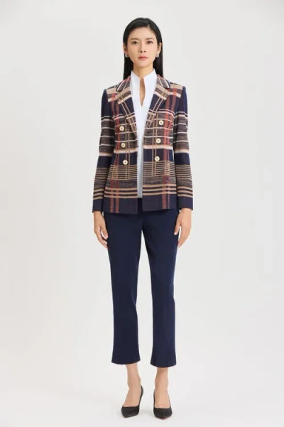Ming Wang Faux Doubled Breast Plaid Knit Blazer In Multi