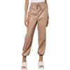 Ming Wang Faux Leather Joggers In Brown