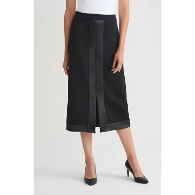 Ming Wang Faux Leather Trim Stretch Ponte Skirt In Black