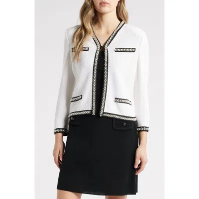 Ming Wang Faux Pearl & Crystal Detail Jacket