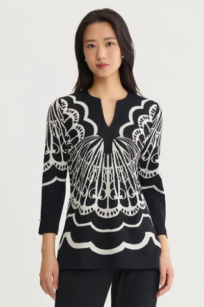 Ming Wang Feminine Soft Jacquard Knit Tunic In Black