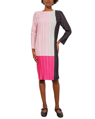 Ming Wang Fine Pleat Crepe De Chine Dress In Multi