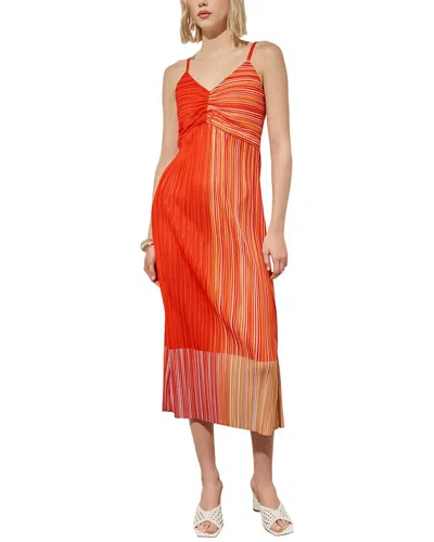 Ming Wang Fine Pleat Crepe De Chine Dress In Orange