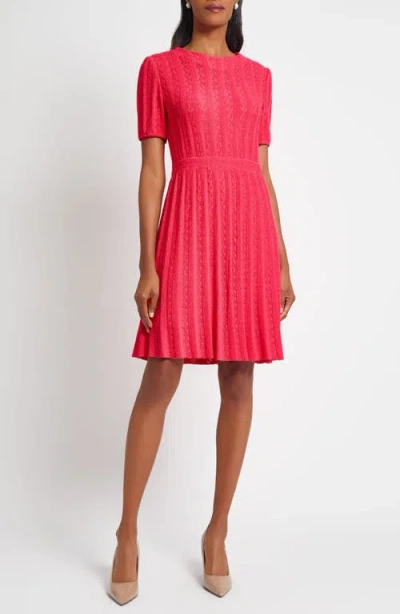 Ming Wang Fit & Flare Pointelle Stitch Dress