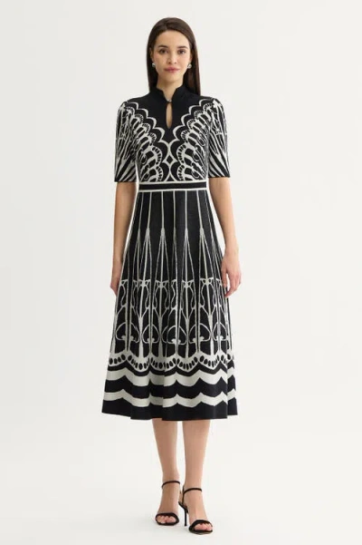 Ming Wang Fit N Flare Feminine Soft Knit Maxi Dress In Black