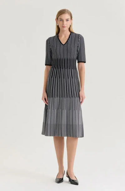 Ming Wang Fit-n-flare Linear Soft Knit Midi Dress In Multi