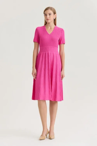 Ming Wang Fit-n-flare Multi-stitch Soft Knit Dress In Pink