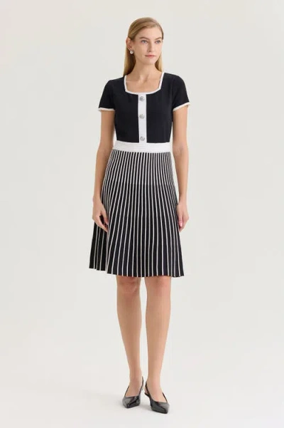 Ming Wang Fit-n-flare Knee Length Soft Knit Dress In Blue