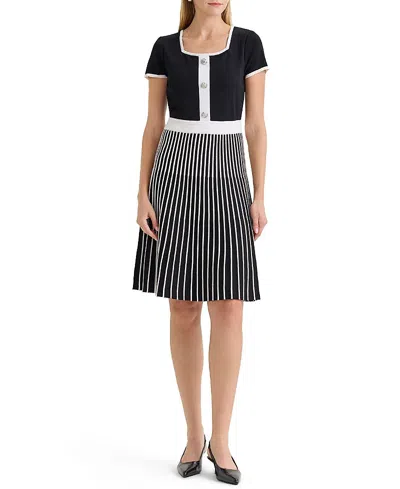 Ming Wang Fit-n-flare Knee Length Soft Knit Dress In Black