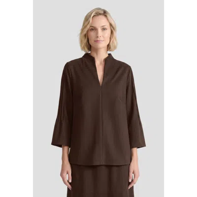 Ming Wang Flare Sleeve Faux Suede Blouse In Brown