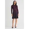 Ming Wang Flared Floral Jacquard Soft Knit Dress In Purple