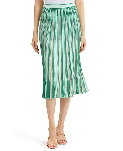Ming Wang Flared Flounce Soft Knit Midi Skirt In Multi