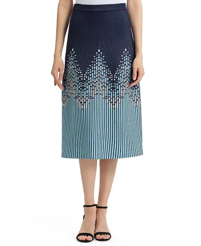 Ming Wang Flared Linear Ombre Soft Knit Midi Skirt In Multi