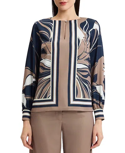 Ming Wang Floral Abstract Crepe De Chine Blouse In Multi