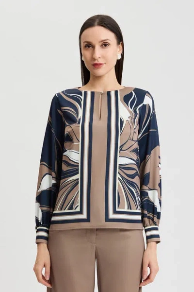 Ming Wang Floral Abstract Crepe De Chine Blouse In Multi