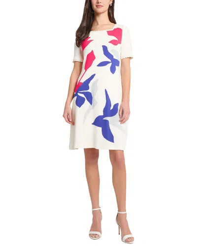 Ming Wang Floral Applique A-line Soft Knit Dress In Multi