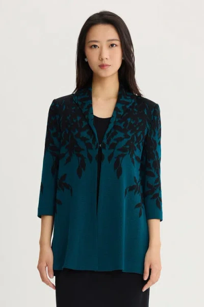 Ming Wang Floral Cascade Flat Knit Jacket In Green