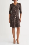 Ming Wang Floral Jacquard Button-up Knit Dress In Multi